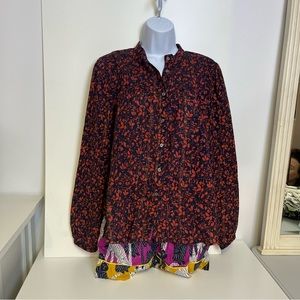Loft woman’s button down shirt sm blue/orange floral